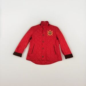 Ralph Lauren Sport Jacket Women S/P Red Quilted Equestrian Crest Snap Front Polo